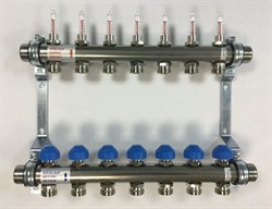 Коллектор Watts HKV 2013A-VA 1 х3/4 , 7вых., c клапанами, с расходомерами, сталь нерж., (компл) 10070005 - фото 4496775