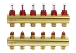 Коллектор Danfoss FHF 6F 1 х3/4 , 6вых., c клапанами, с расходомерами, латунь, (компл) 088U0526 - фото 4496785