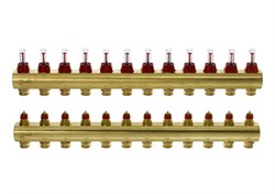Коллектор Danfoss FHF 12F 1 х3/4 , 12вых., c клапанами, с расходомерами, латунь, (компл) 088U0532 - фото 4496790