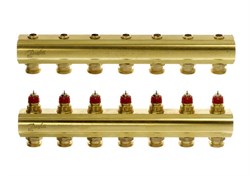 Коллектор Danfoss FHF 7 1 х3/4 , 7вых., c клапанами, латунь, (компл) 088U0507 - фото 4496791