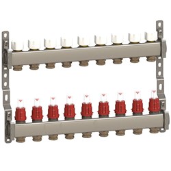 Коллектор General Fittings CX 1 х3/4 , 9вых., c клапанами, с расходомерами, сталь нерж. RBR91612400900 - фото 4497060