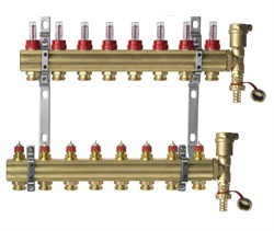 Коллектор Danfoss FHF-F 7 1 х3/4 , 7вых., c клапанами, с расходомерами, латунь, (компл), в сборе 088U0727 - фото 4497182