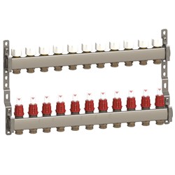 Коллектор General Fittings CX 1 х3/4 , 11вых., c клапанами, с расходомерами, сталь нерж. RBR91612401100 - фото 4497385
