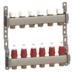 Коллектор General Fittings CX 1 х3/4 , 6вых., c клапанами, с расходомерами, сталь нерж. RBR91612400600 - фото 4497401
