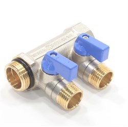 Коллектор General Fittings 6200 3/4 х1/2 , 2вых., c шаровыми кранами, латунь никелир. 6200R6N0504B2A - фото 4497533