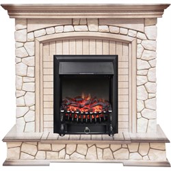 Комплект электрокаминов с искусственным камнем Royal Flame Preston (Слоновая кость с патиной) с очагом Fobos FX Black M105022 - фото 4743413