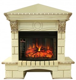 Угловой электрокамин Royal Flame Pierre Luxe Шампань угл. с очагом Dioramic 25 (Сл.кость с патиной) M51332 - фото 4748456