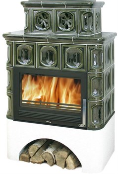 Дровяная печь ABX Karelie (10,5 кВт в воду) белый цоколь, зеленая M214278 - фото 4768044