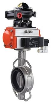 Затвор дисковый поворотный DN WBV3232N-2W-Fb Ду50 Ру16, корпус - сталь 316L, диск - сталь 316L, уплотнение - NBR, с пневмоприводом двойного действия DN DA-065 и пневмораспределителем 4M310-08 220V и блоком концевых выключателей APL-210N D050-16994 - фото 5415142