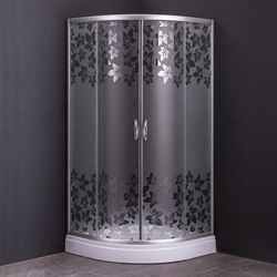 Душевой уголок COMFORTY 34F прозрачное стекло с рисунком цветы, с поддоном, 900*900*1950 T0050158 - фото 5444687