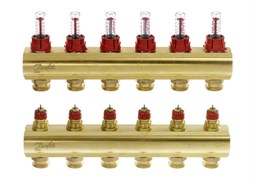 Коллектор Danfoss FHF 6F 1 х3/4 , 6вых., c клапанами, с расходомерами, латунь, (компл) 088U0526