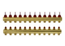 Коллектор Danfoss FHF 12F 1 х3/4 , 12вых., c клапанами, с расходомерами, латунь, (компл) 088U0532