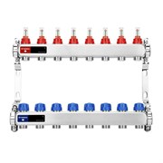 Коллектор Varmega VM151 1 х3/4 , 8вых., c вентилями, с расходомерами, сталь нерж., синий VM15108
