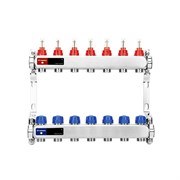 Коллектор Varmega VM151 1 х3/4 , 7вых., c вентилями, с расходомерами, сталь нерж., синий VM15107