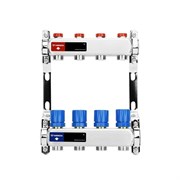 Коллектор Varmega VM155 1 х3/4 , 4вых., c вентилями, сталь нерж., синий VM15504