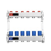 Коллектор Varmega VM155 1 х3/4 , 6вых., c вентилями, сталь нерж., синий VM15506