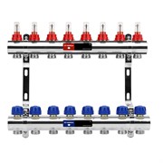 Коллектор Varmega VM154 1 х3/4 , 8вых., c вентилями, с расходомерами, латунь никелир., синий VM15408