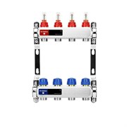 Коллектор Varmega VM151 1 х3/4 , 4вых., c вентилями, с расходомерами, сталь нерж., синий VM15104