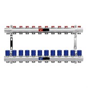 Коллектор Varmega VM158 1 х3/4 , 12вых., c вентилями, латунь никелир., синий VM15812