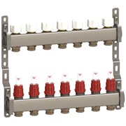 Коллектор General Fittings CX 1 х3/4 , 7вых., c клапанами, с расходомерами, сталь нерж. RBR91612400700