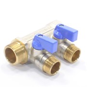 Коллектор General Fittings 6200 3/4 х1/2 , 2вых., c шаровыми кранами, латунь никелир. 620056N0504B2A~