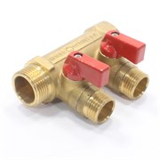 Коллектор General Fittings 6200 3/4 х1/2 , 2вых., c шаровыми кранами, латунь 620056H0504R2A