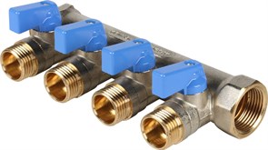 Коллектор General Fittings 6200 3/4 х1/2 , 4вых., c шаровыми кранами, латунь никелир. 620056N0504B4A