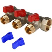 Коллектор Sanext 3/4 х1/2 , 3вых., c шаровыми кранами, латунь 8123