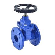 Задвижка клиновая Китай 30ч39р Ду200 Ру10 аналог МЗВ фланцевая синяя, корпус - чугун, уплотнение - EPDM, обрезиненный клин, с гайкой Тмакс=120°C, с черным штурвалом и невыдвижным штоком D040-05693